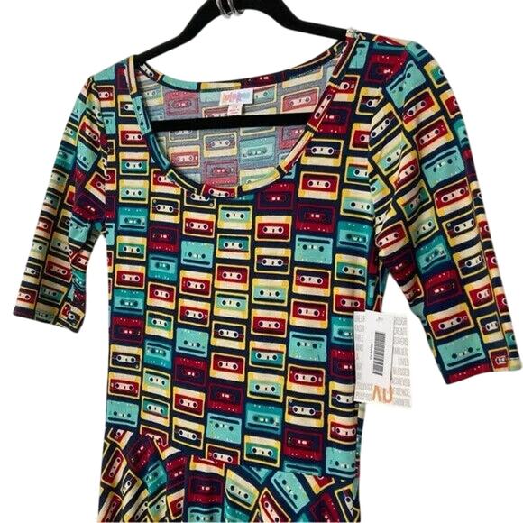 NWT Lularoe Nicole Dress XS 0 2 Retro Cassette Tape 80s 90s vibrant colorful NEW - Picture 3 of 6